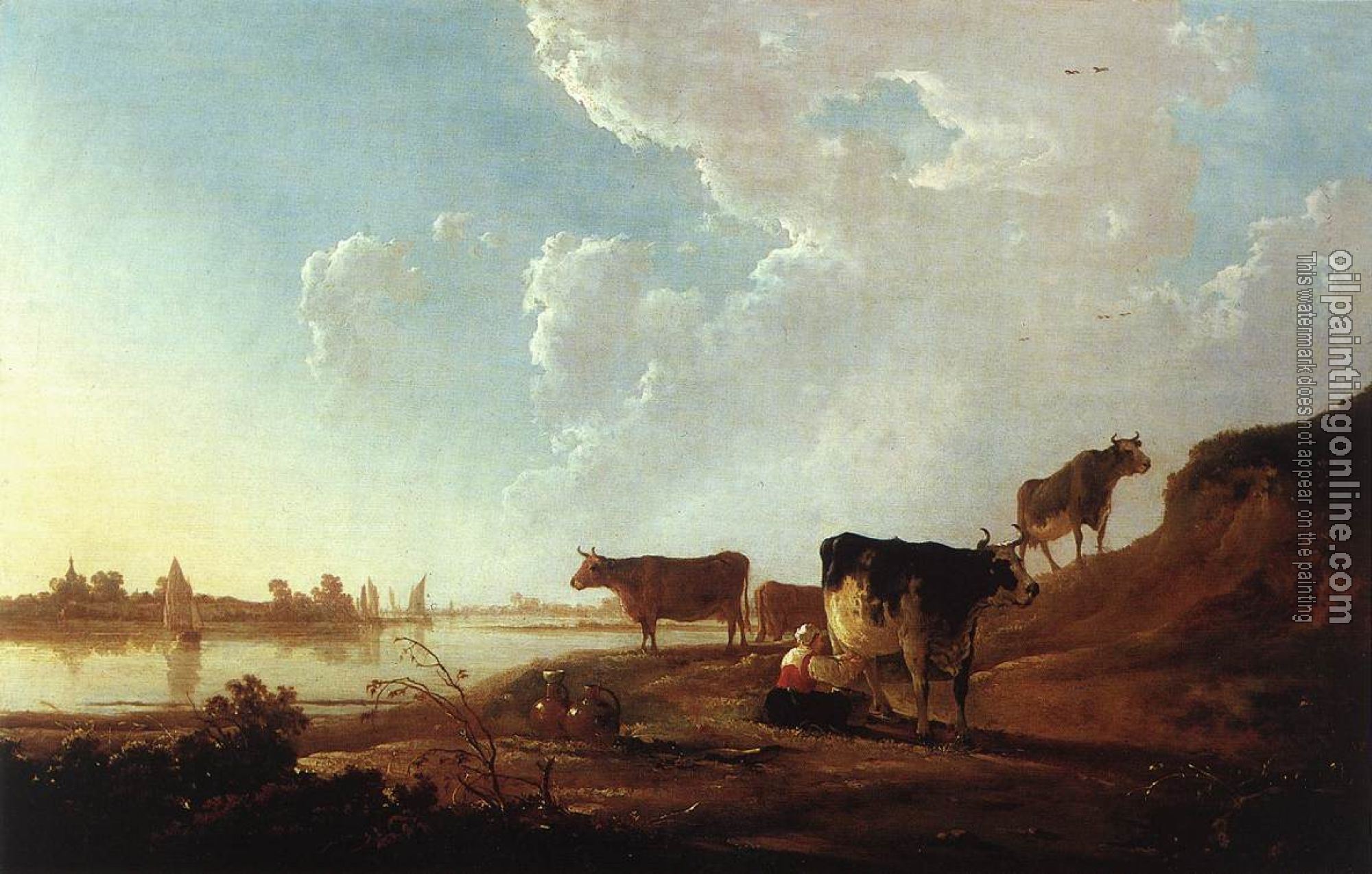 Aelbert Cuyp - River Scene With Milking Woman